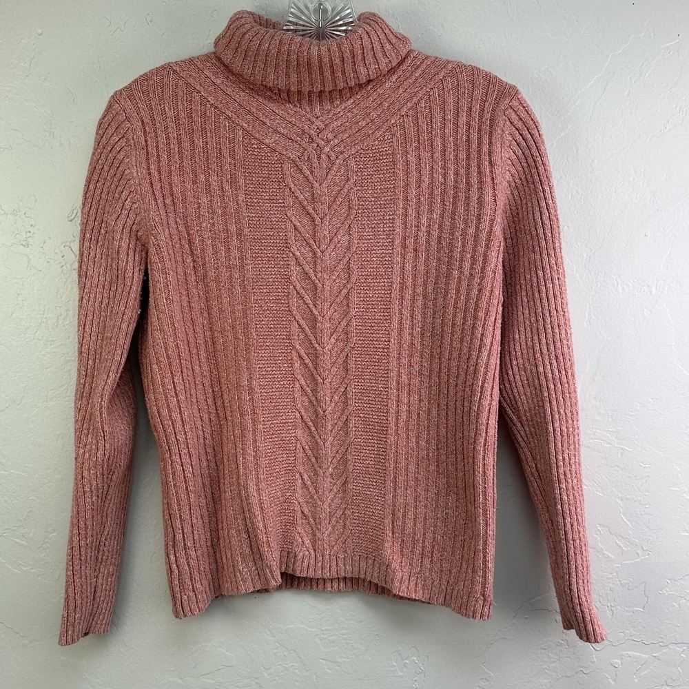 Sundance Sweater Womens Medium Pink Turtleneck Ribbed Cable‎ Knit Pullover